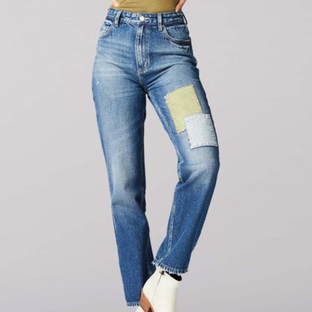 LEE Nwt Modern Vintage High Rise Straight Leg Ankle Jeans 31 Faded Look Patches - Picture 1 of 12